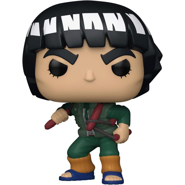 Figurine POP de Might Guy de Naruto Shippuden en vinyle, présentant sa tenue verte iconique et son expression déterminée.