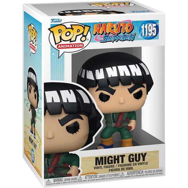 Vue rapprochée de la figurine FUNKO POP de Might Guy avec ses détails précis et sa pose dynamique inspirée de Naruto Shippuden.