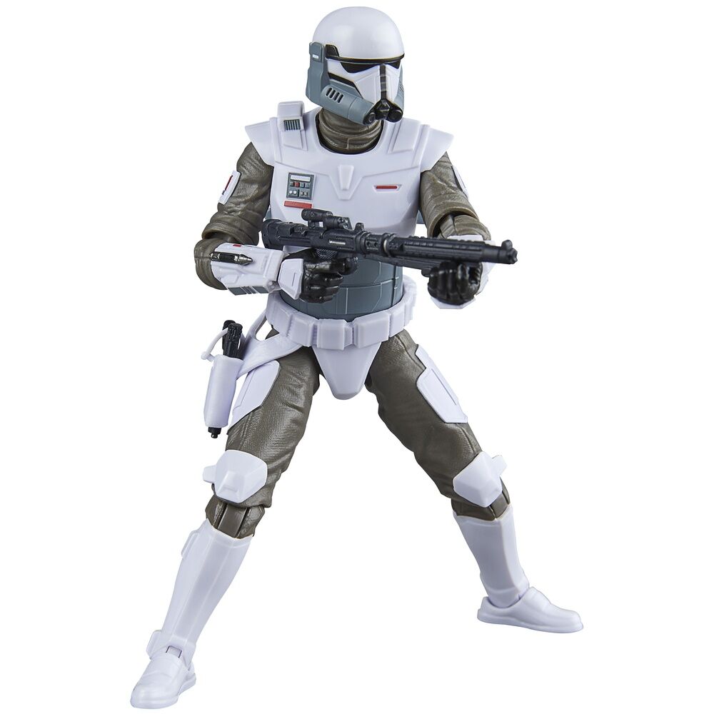 Vue latérale de la figurine Commando Impérial avec armure détaillée et accessoires