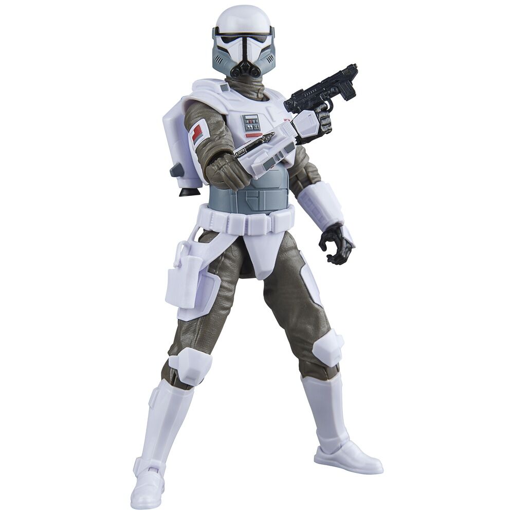 Figurine The Mandalorian Commando Impérial posée avec blasters dans les mains
