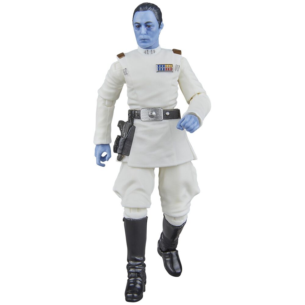Zoom sur la tête de la figurine Grand Admiral Thrawn montrant ses traits caractéristiques bleus