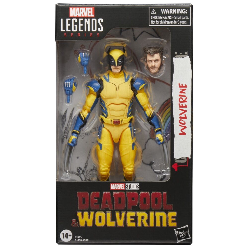 Figurine Wolverine 15cm Marvel Legends Series en position dynamique sur fond blanc