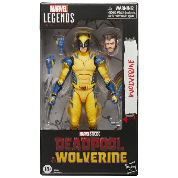 Figurine Wolverine 15cm Marvel Legends Series en position dynamique sur fond blanc