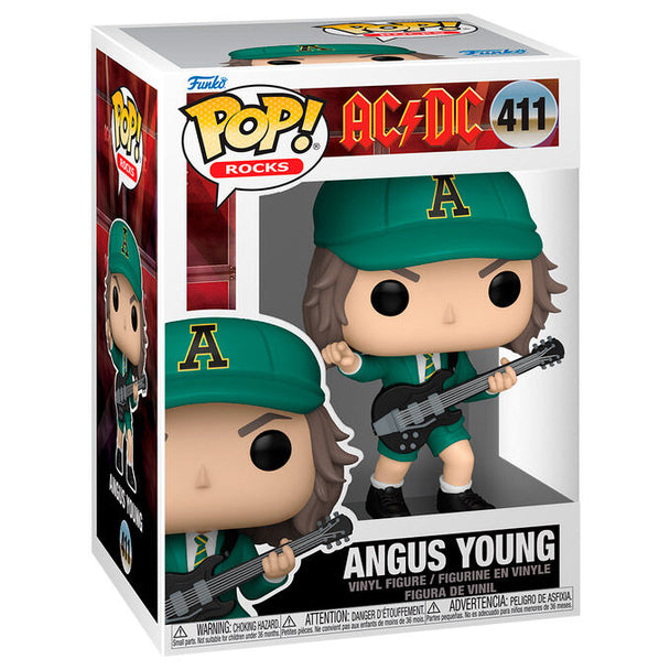 Figurine Funko POP Angus Young d'AC/DC en vinyle de 9 cm avec tenue verte et guitare électrique