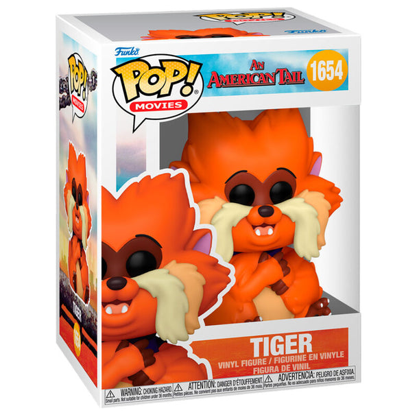 Figurine Funko POP American Tail Tiger de 9 cm en vinyle, vue de face dans sa boîte cadeau colorée