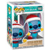 Figurine Funko POP Stitch Disney de 9 cm avec bonnet de Noël rouge et blanc, vue de face dans sa boîte cadeau.
