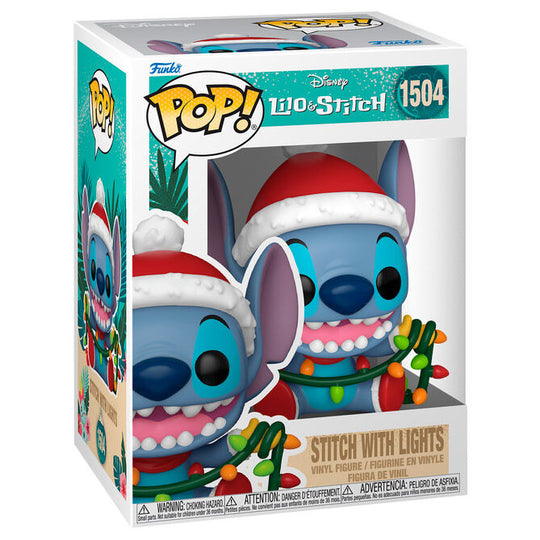 Figurine Funko POP Stitch Disney de 9 cm avec lumières, présentée dans sa boîte cadeau