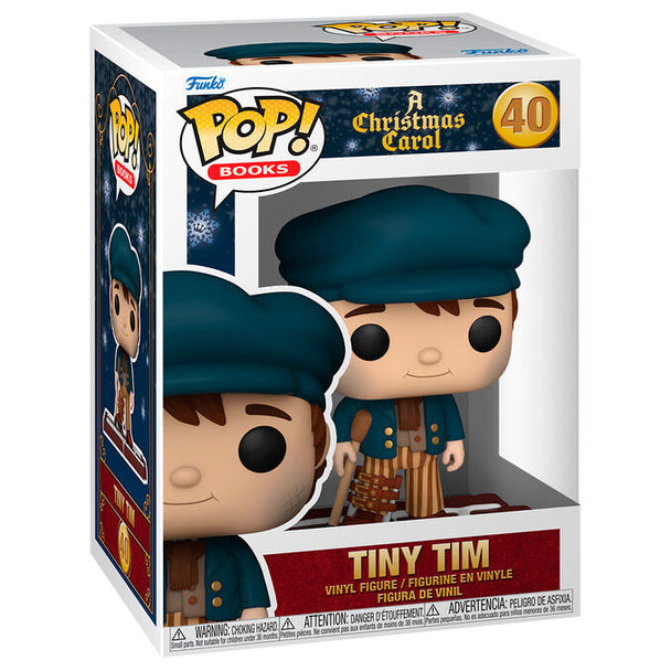 Figurine Funko POP Tiny Tim de 9 cm inspirée de A Christmas Carol, présentée dans sa boîte cadeau