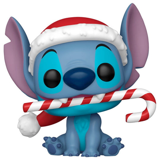 Vue rapprochée de la figurine Funko POP Stitch Disney avec détails précis sur la canne en sucre