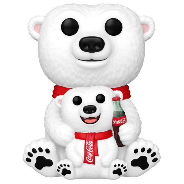 Zoom sur les détails de la figurine Funko POP Ours Polaire Coca-Cola avec petit ourson, en vinyle de 9 cm.