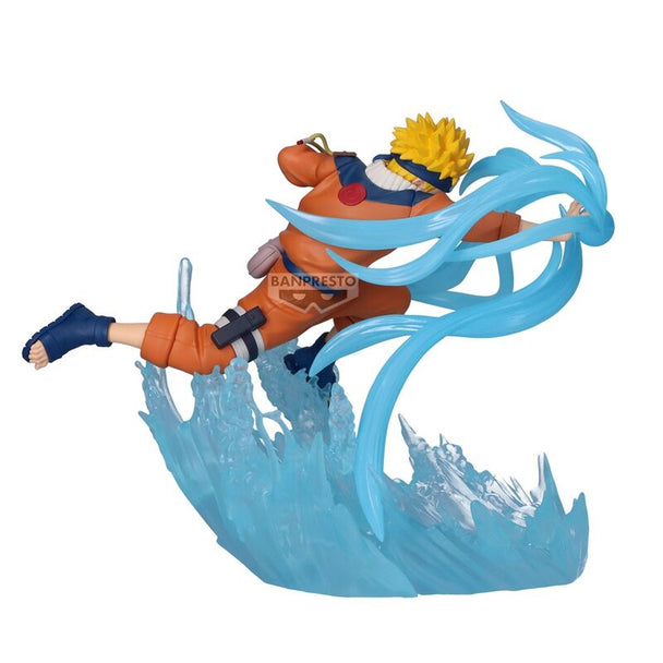 Vue latérale de la figurine BANPRESTO Naruto Uzumaki montrant les couleurs vives et la texture