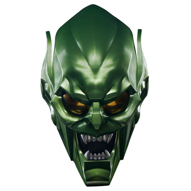 Vue de face du casque Green Goblin Marvel Spider-Man No Way Home en échelle 1:1 par HASBRO