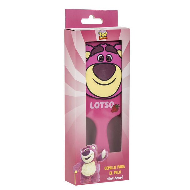 Détail de la poignée ergonomique de la brosse à cheveux Lotso de Disney Pixar pour enfants