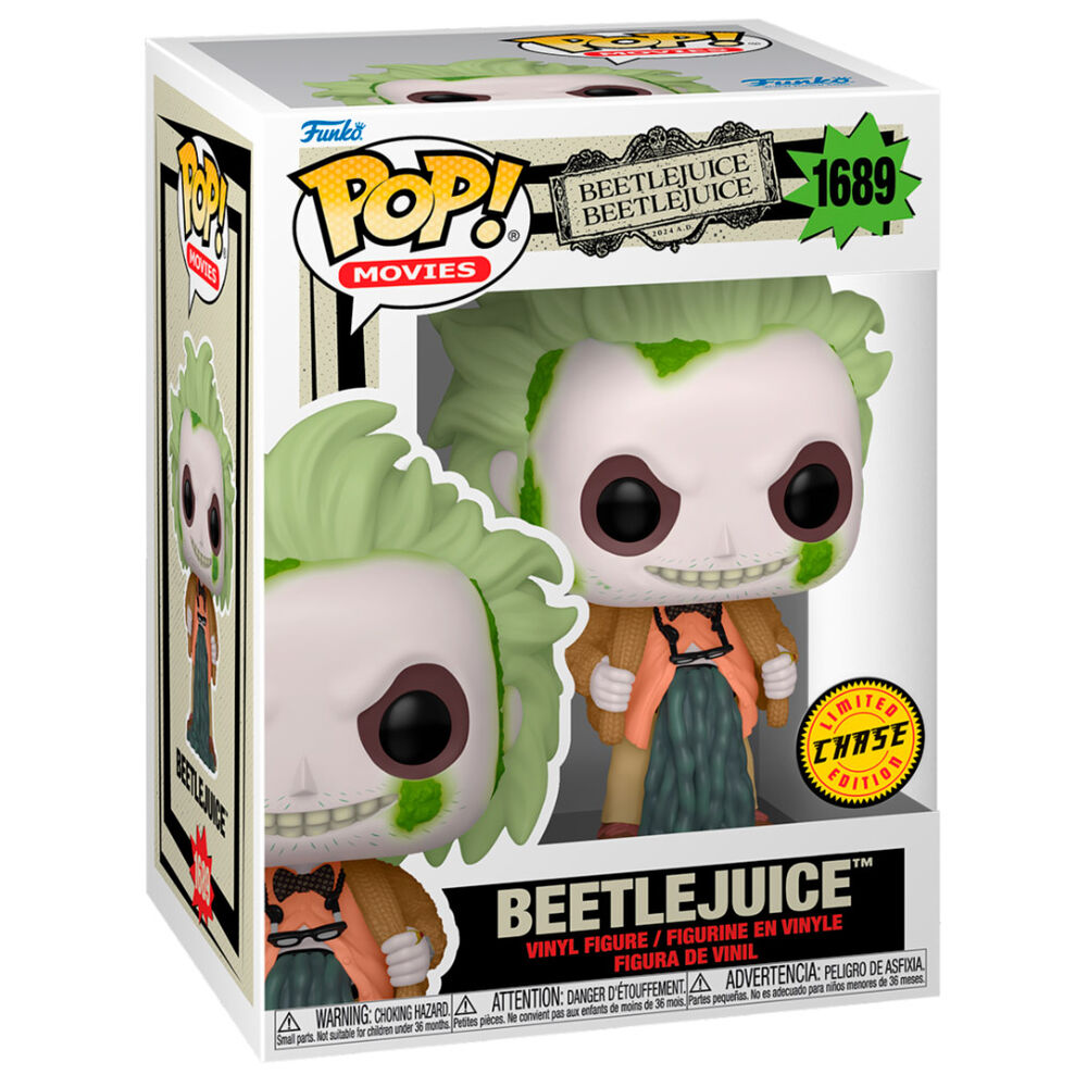 Vue rapprochée de la figurine Funko POP Beetlejuice 2 Chase montrant les couleurs et textures uniques.
