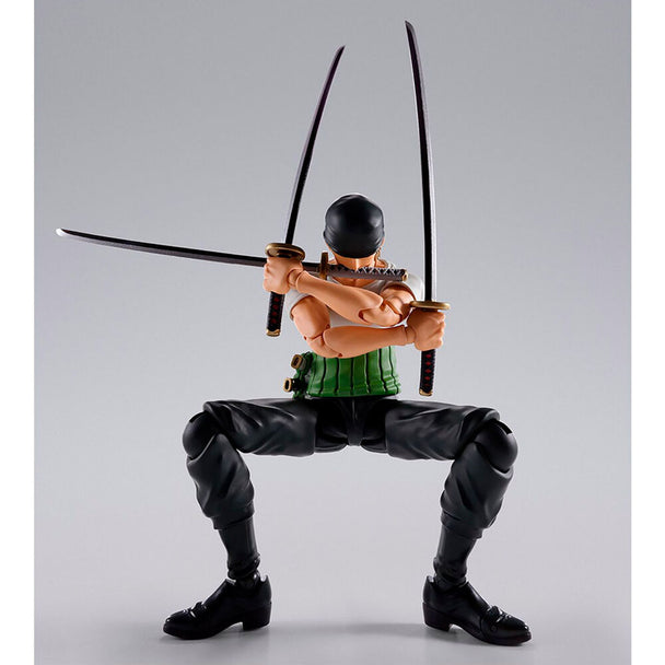 Figurine Roronoa Zoro Romance Dawn 15cm en position dynamique avec katana dégainé