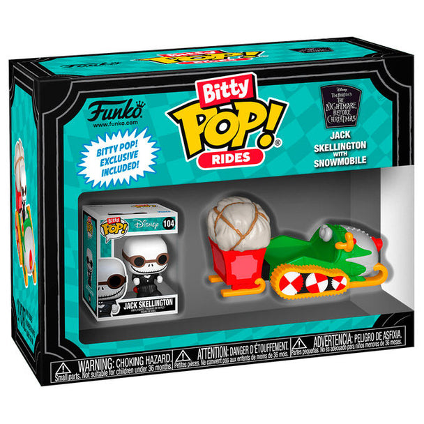 Figurine Funko Bitty POP de Jack Skellington sur motoneige vue de face avec détails précis