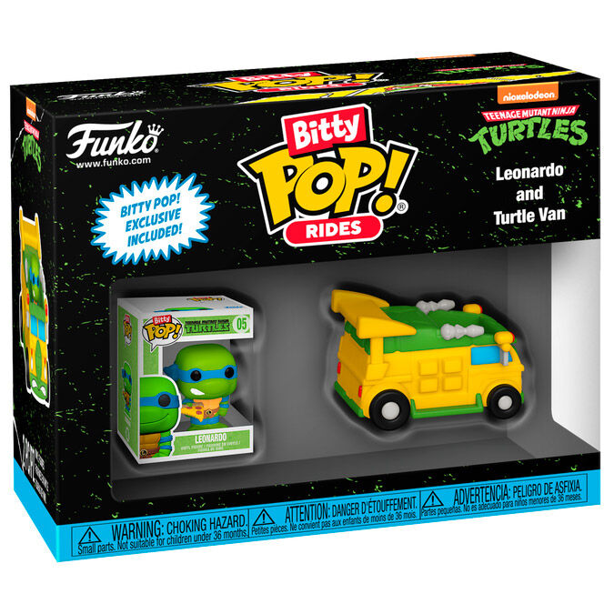 Figurine Bitty POP Ride Leonardo debout à côté du Turtle Van des Tortues Ninja