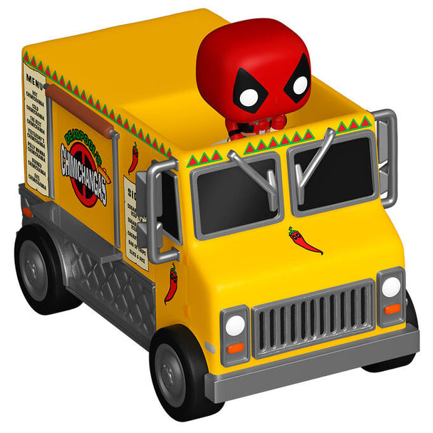 Vue rapprochée de la figurine Deadpool Bitty POP montrant son masque rouge et noir et son arme
