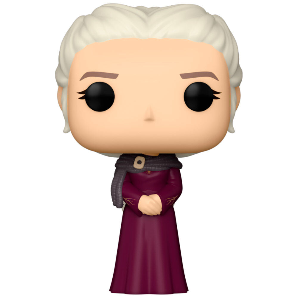 Figurine Funko POP Rhaenyra Targaryen de House of the Dragon en vinyle, vue de face dans sa boîte cadeau
