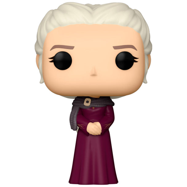 Figurine Funko POP Rhaenyra Targaryen de House of the Dragon en vinyle, vue de face dans sa boîte cadeau
