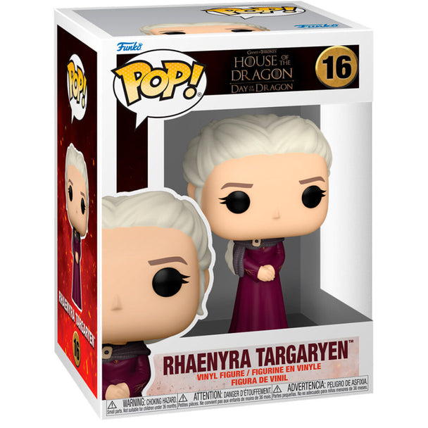 Vue rapprochée de la figurine Funko POP Rhaenyra Targaryen avec détails du visage et costume inspiré de la série