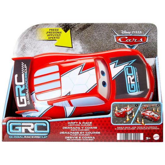 Voiture de course Lightning McQueen Drift & Race vue de face avec détails colorés et logo Disney Pixar Cars