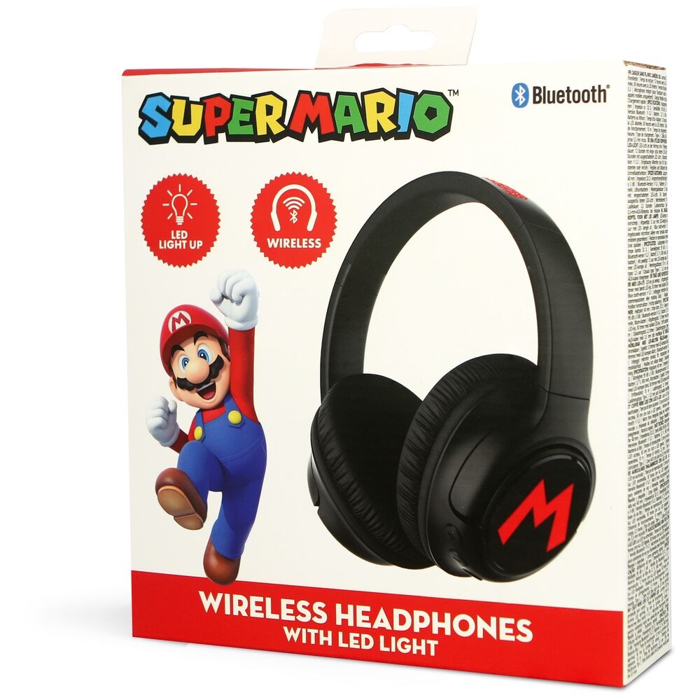 Présentation du casque Super Mario Bros mettant en avant la technologie Bluetooth V5.3 et la portée de 10 mètres