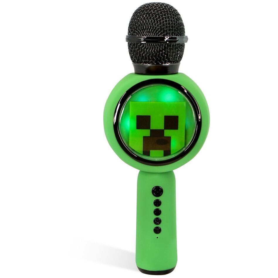 Vue rapprochée du microphone Minecraft avec effets de lumière LED changeants