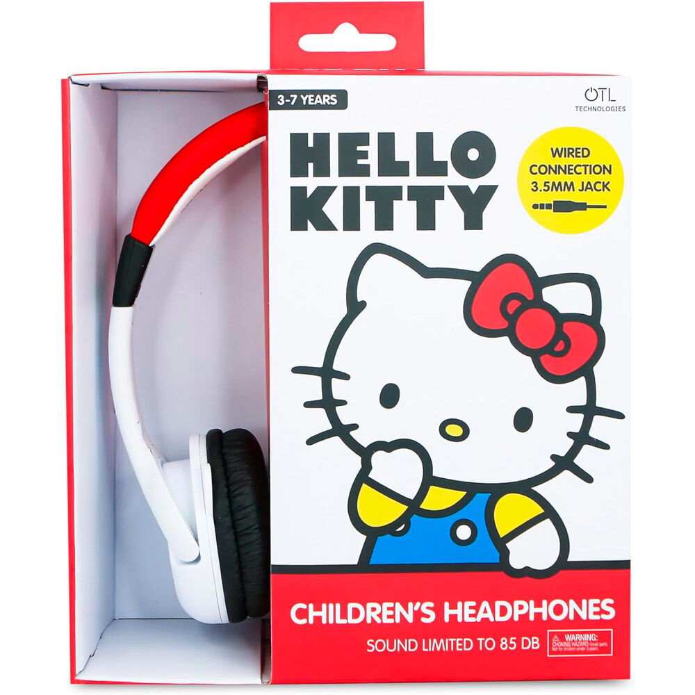 Enfant utilisant le casque Hello Kitty OTL TECHNOLOGIES connecté sans fil à une tablette pour écouter de la musique