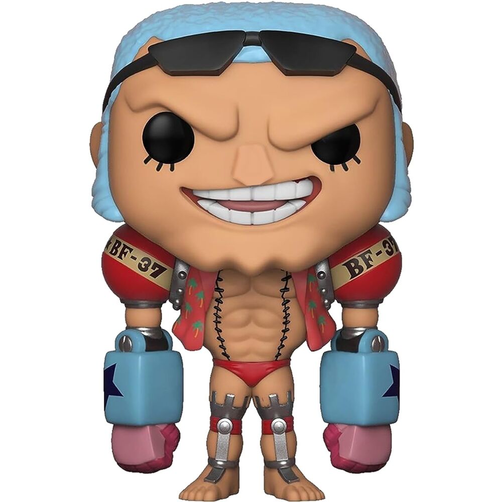 Figurine Funko POP Franky de One Piece en vinyle de 9 cm, vue avant dans sa boîte cadeau officielle