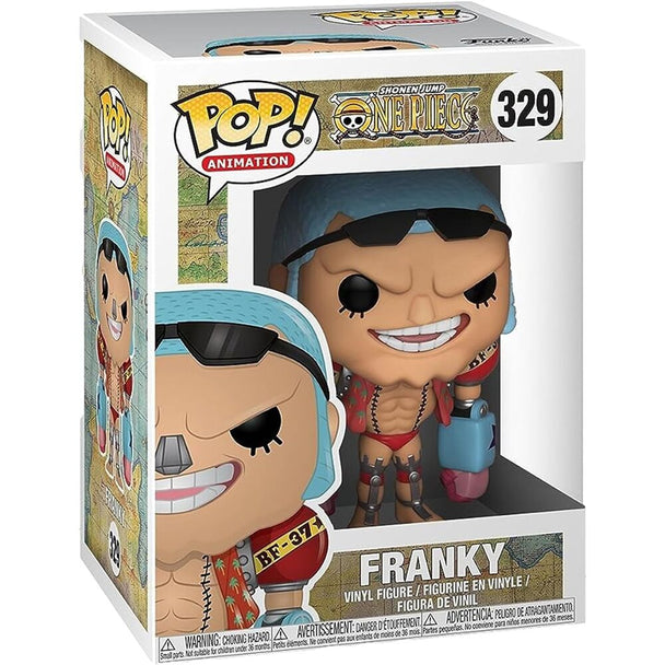 Détail de la tête et des bras mécaniques de la figurine Funko POP Franky, personnage de One Piece