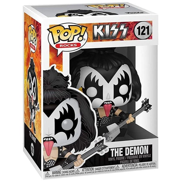 Vue rapprochée de la figurine KISS The Demon avec ses détails caractéristiques et maquillage iconique