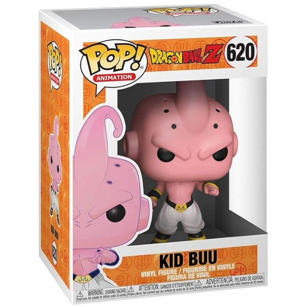 Vue rapprochée de la figurine Kid Buu Funko POP montrant ses détails colorés et son design unique