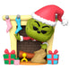 Vue latérale de la figurine POP Deluxe The Grinch avec sac, montrant les détails du sac rouge et la texture du personnage
