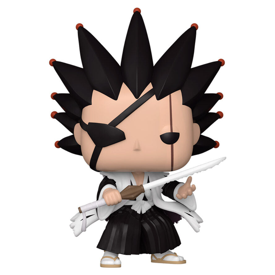 Vue rapprochée de la figurine Funko POP Kenpachi Zaraki montrant les détails du visage et de la tenue