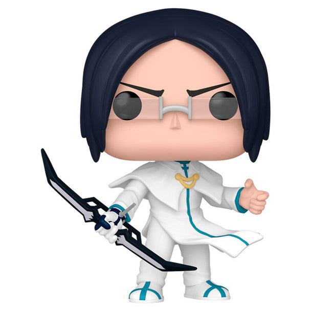 Vue rapprochée de la figurine Funko POP Uryu Ishida avec détails du costume et arc