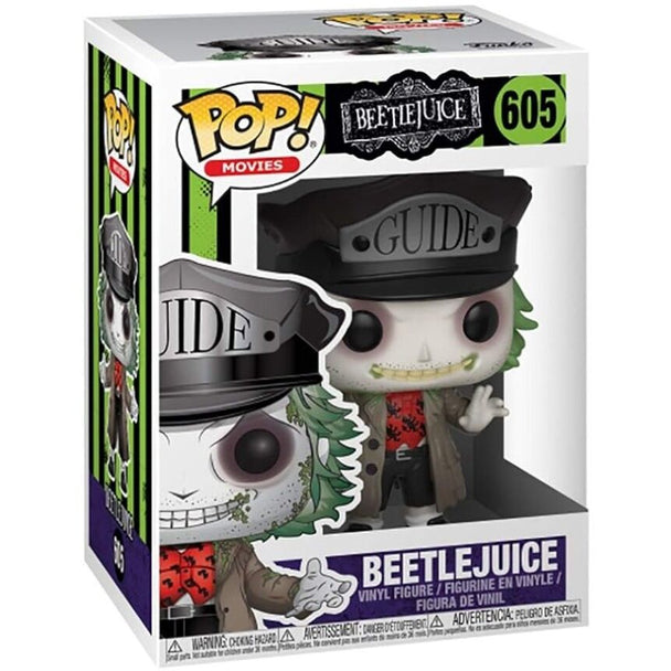 Détail de la figurine Funko POP Beetlejuice montrant le visage expressif et le chapeau caractéristique