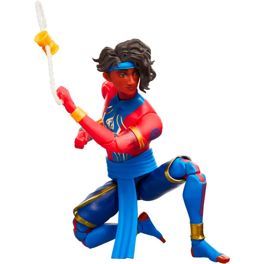 Figurine Pavitr Prabhakar Spider-Man en position dynamique avec accessoires inclus