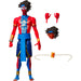 Gros plan sur le visage de la figurine Pavitr Prabhakar Spider-Man avec masque rouge et noir