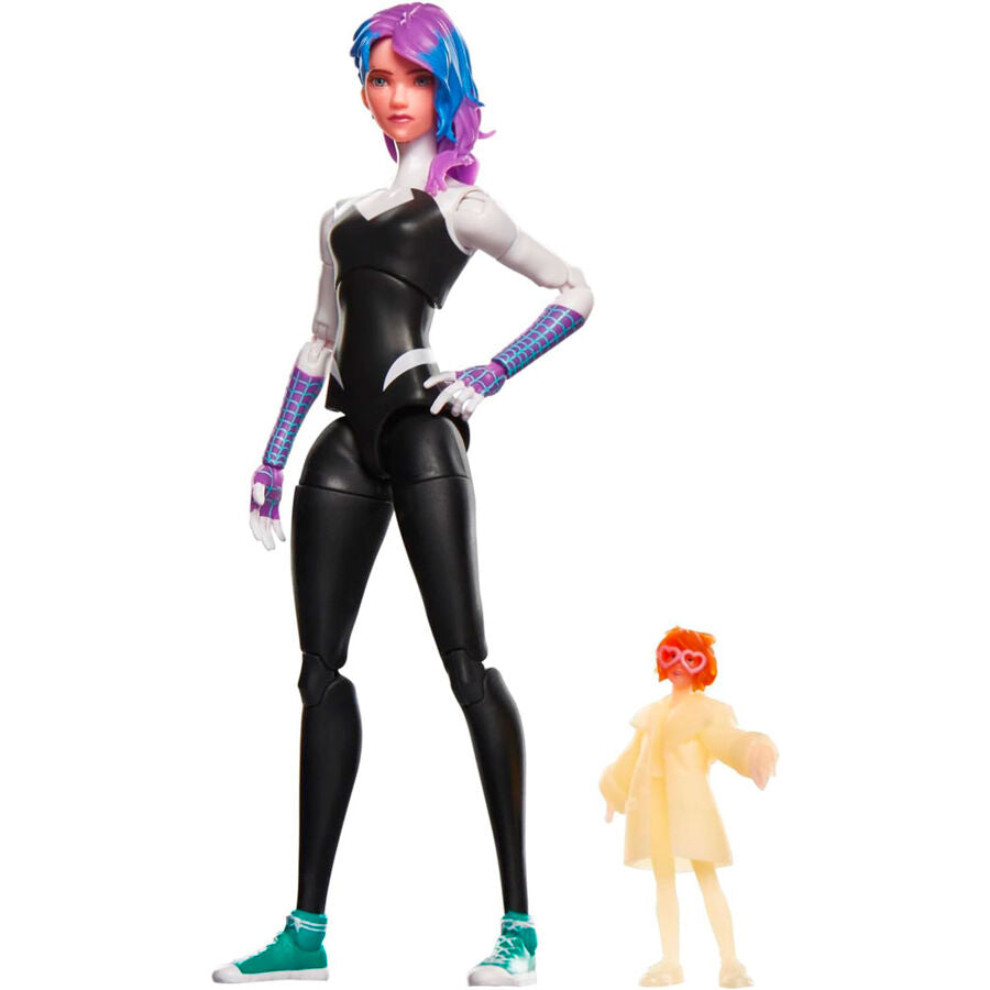 Figurine Spider-Gwen articulée posée en action dynamique sur fond neutre
