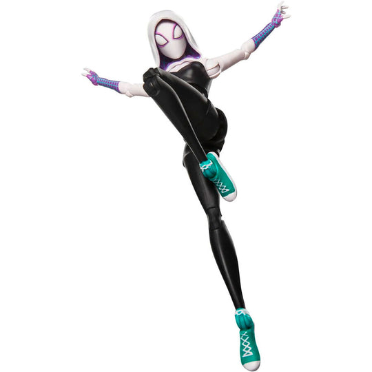 Figurine Spider-Gwen en pose de combat avec arrière-plan blanc uniforme