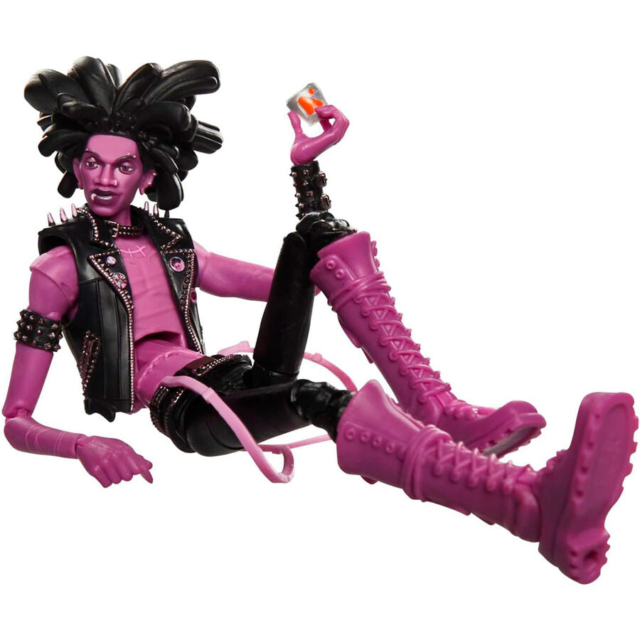 Zoom sur les détails du costume punk de la figurine Spider-Punk Marvel