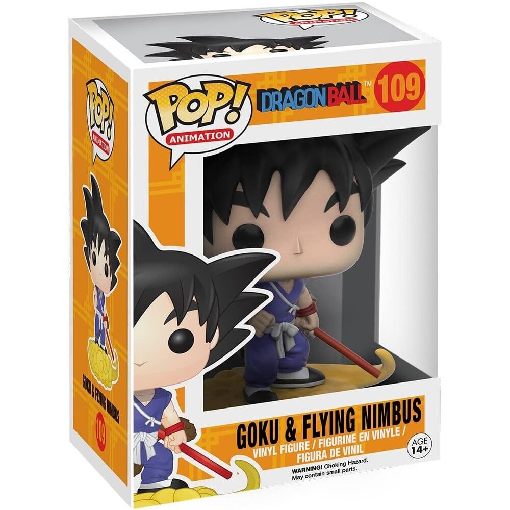 Vue rapprochée de la figurine Funko POP Dragon Ball Z montrant les traits précis de Goku et la texture du nuage Nimbus.