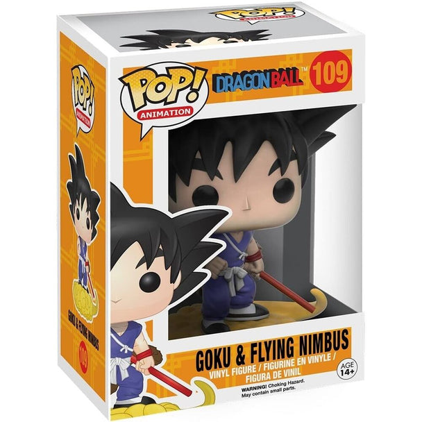 Vue rapprochée de la figurine Funko POP Dragon Ball Z montrant les traits précis de Goku et la texture du nuage Nimbus.
