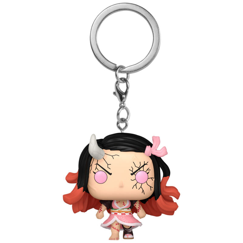 Porte-clés FUNKO Nezuko Kamado Demon Slayer accroché à un porte-clés, montrant la qualité et la finition du produit