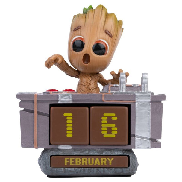 Calendrier perpétuel Groot Marvel Guardians of the Galaxy en résine peinte à la main vue de face