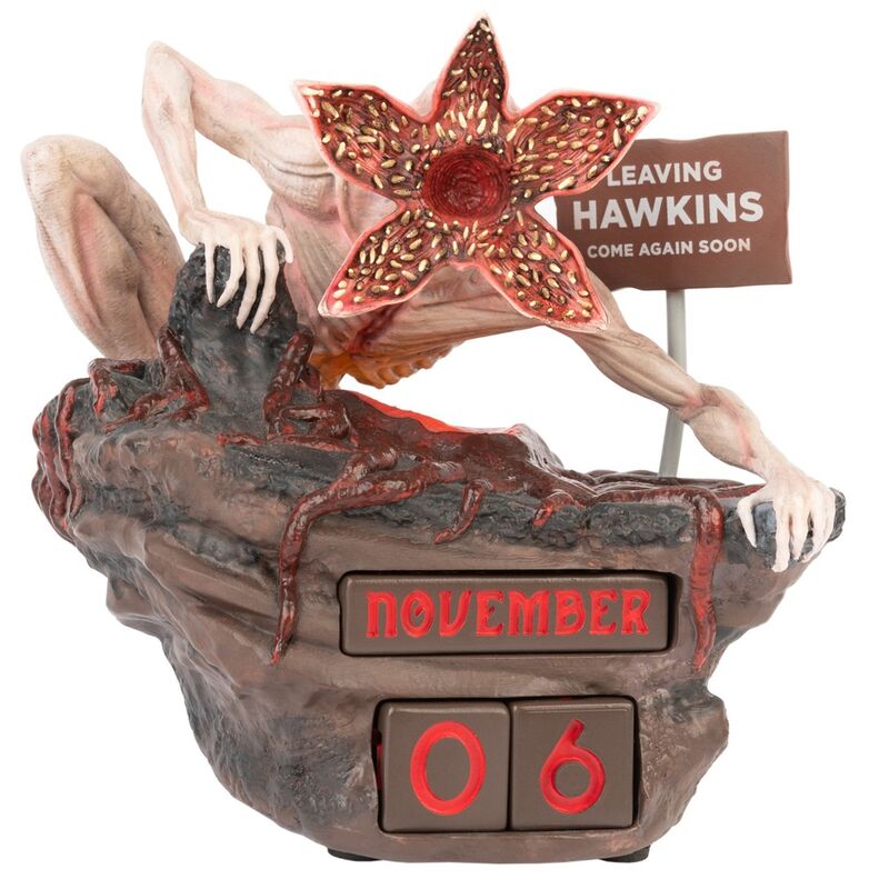 Vue de face du calendrier perpétuel 3D Demogorgon Stranger Things en résine peinte à la main