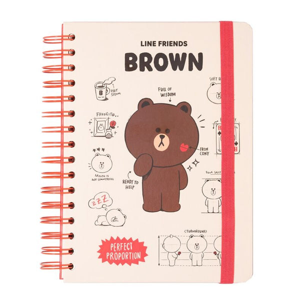Couverture rigide du cahier A5 Line Friends ERIK avec illustration colorée et fermeture élastique noire