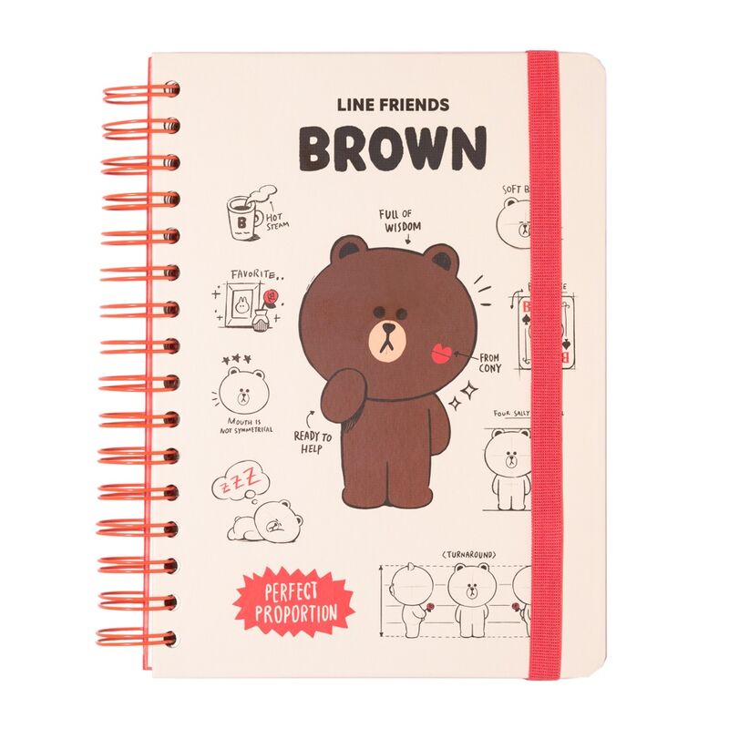 Couverture rigide du cahier A5 Line Friends ERIK avec illustration colorée et fermeture élastique noire