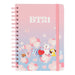 Vue de face du cahier BT21 Sakura A5 ERIK avec couverture rigide rose et illustration BT21